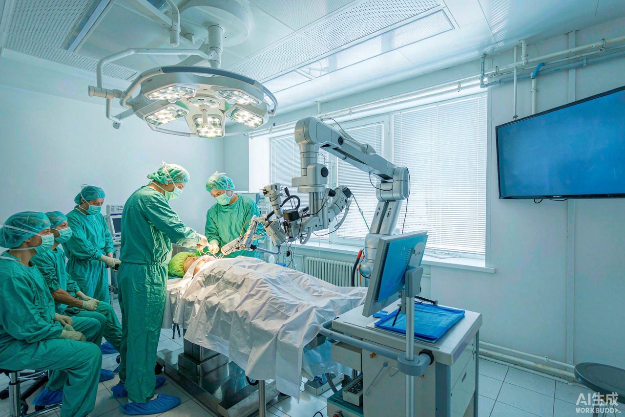 Surgical team operating in a modern high-tech operating theatre in China